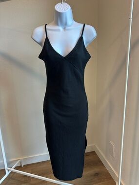 Heart Hips Black Ribbed Midi Slip Dress